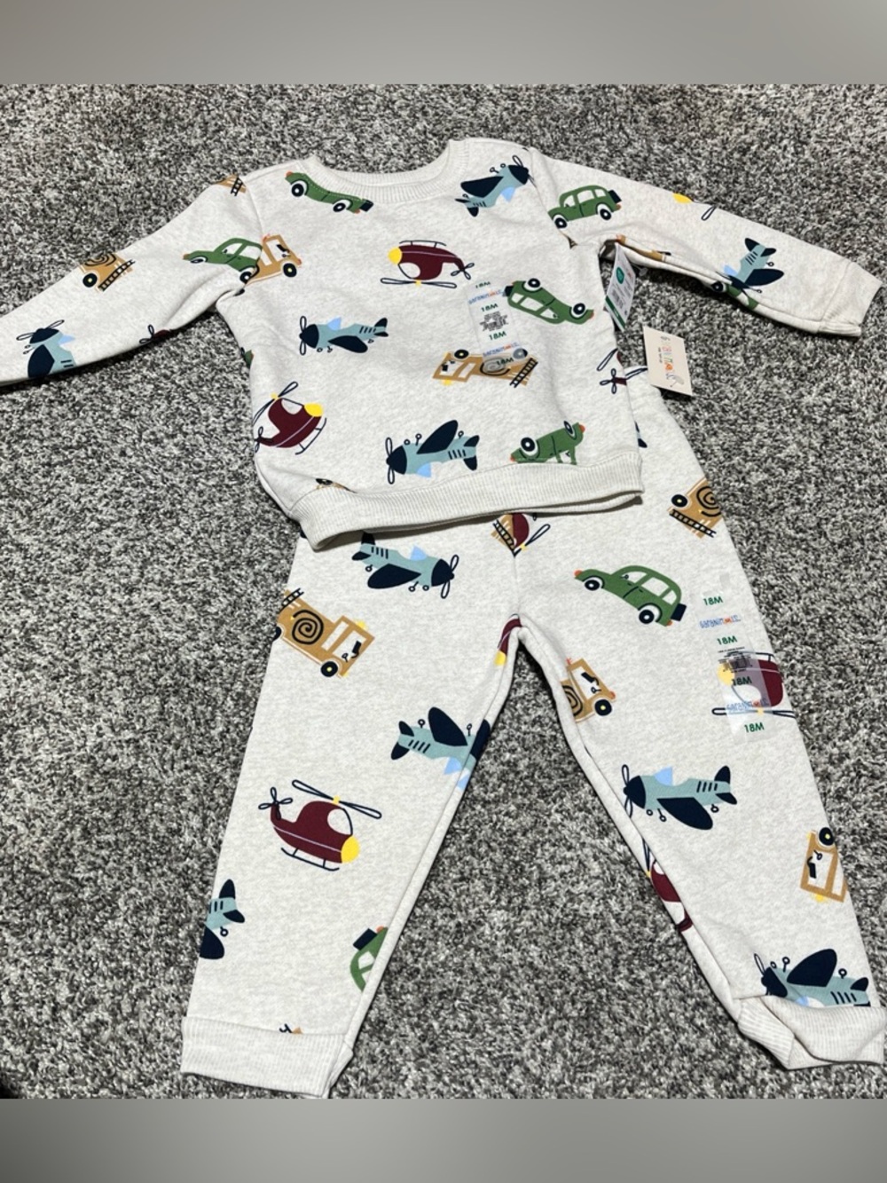 Garanimals 2 Piece Baby Boy Plane Car Fleece Theme Sweat Suit Size 18 Months
